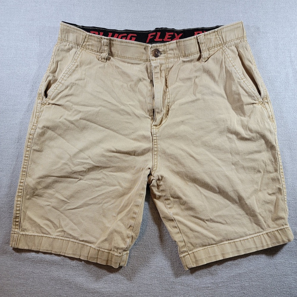 Plugg Flex Chino Shorts Mens 33 Tan Khaki Good Elastic Waist Casual